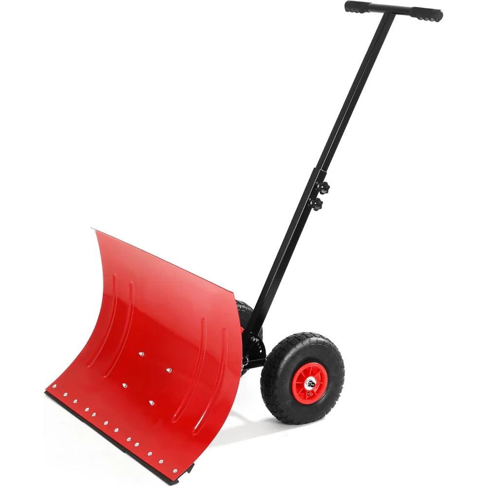 

29" Heavy Duty Snow Shovel with Wheels, Adjustable Angle & Height for Driveways