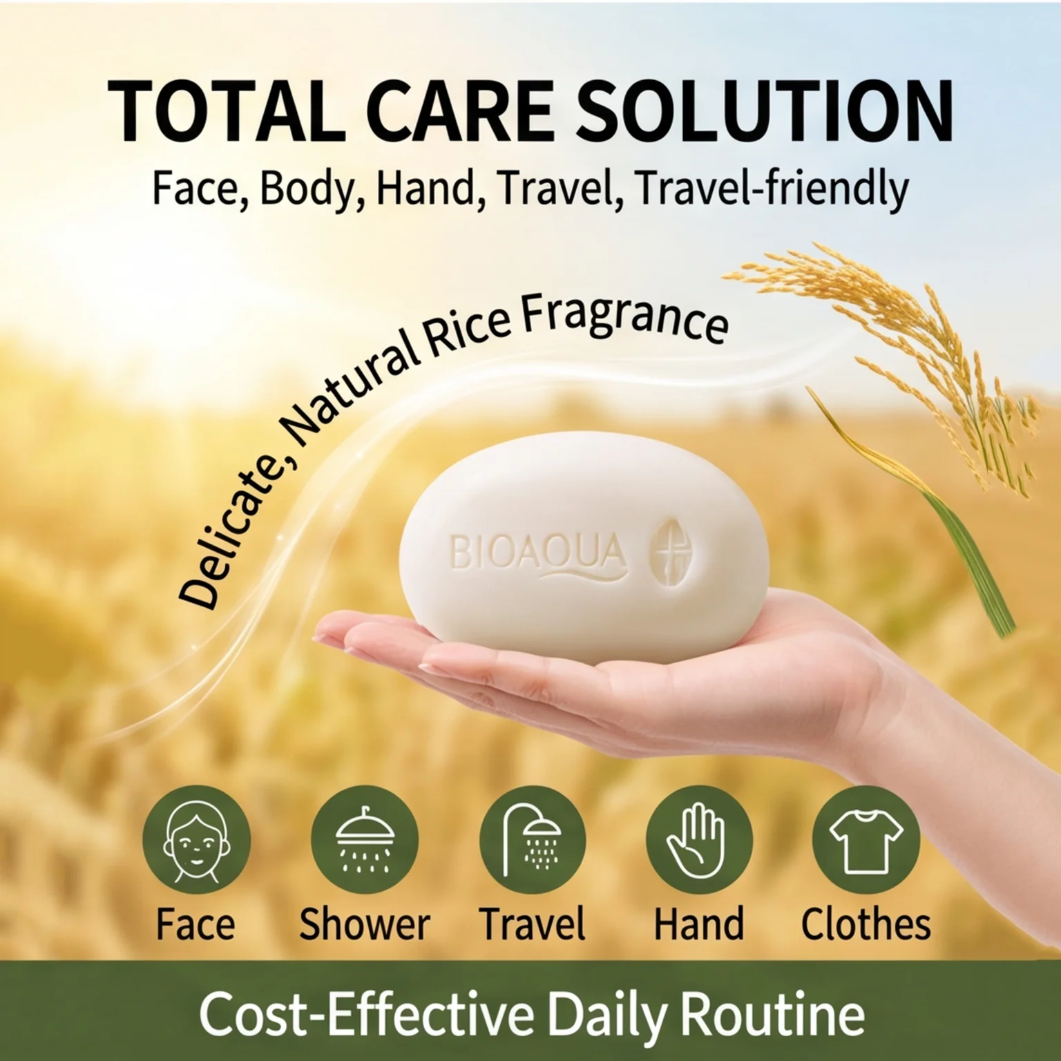 1/2/3pcs BIOAQUA Rice Raw Pulp Essence Soap, Rice Extract Gentle Cleansing Bar, Moisturizing Nourishing Soap for Face & Body