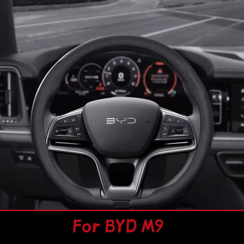 

8D Nappa Leather Car Steering Wheel Cover For BYD M9 2025 Anti-Slip Breathable Auto Steering Wheel BYD M9 Accessories 2025
