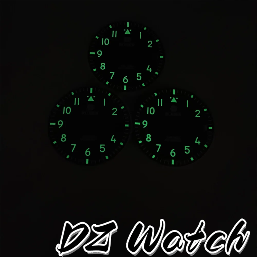 DZ classic pilot watch dial and hand set with green luminous 29mm black white blue green dial suitable for NH35 movement watches
