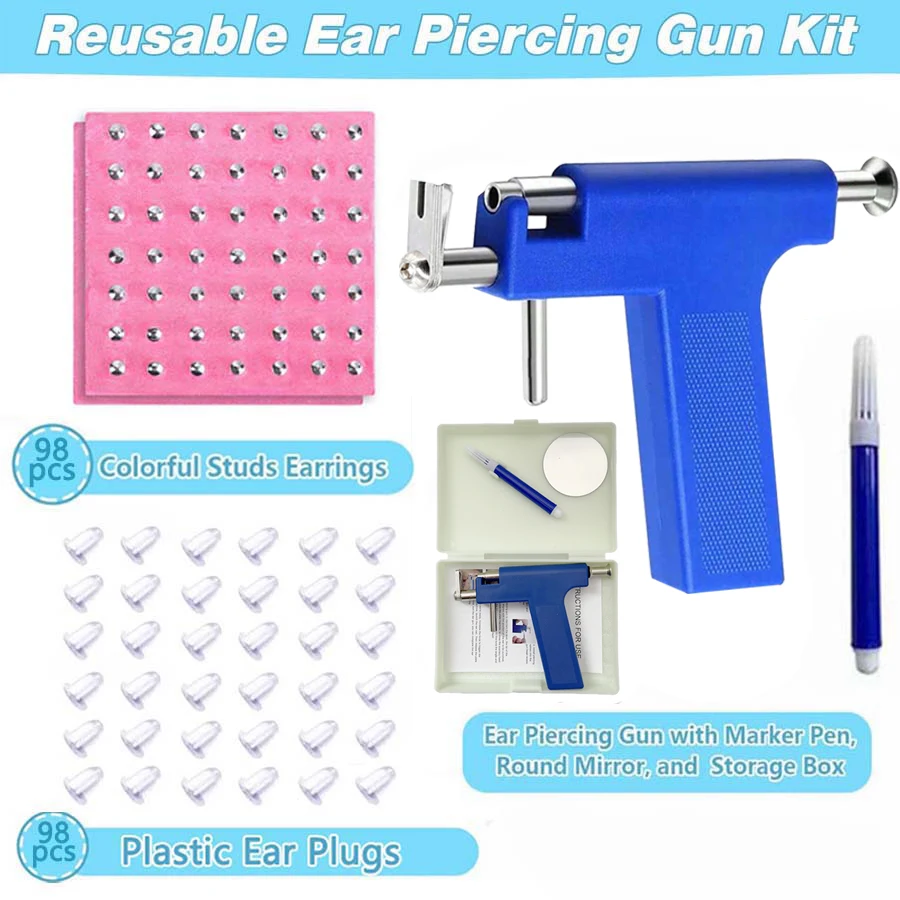 Professional Ear Piercing Gun with 98pcs Stainless Steel Earrings Stud for Home and Salon Use Ear Piercing Kit - Image 3