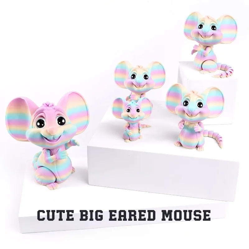 Stampa 3D Mouse dalle orecchie grandi Adorabile ornamento per animali domestici Giocattolo Carino giunto mobile Creativite Miniature Decorazione del desktop di casa Figurine