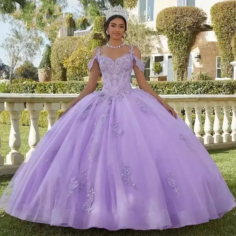 

Lavender Straps Quinceanera Dresses Cinderella Vestidos De 15 Anos Vintage Applique Beading Birthday Party Customized
