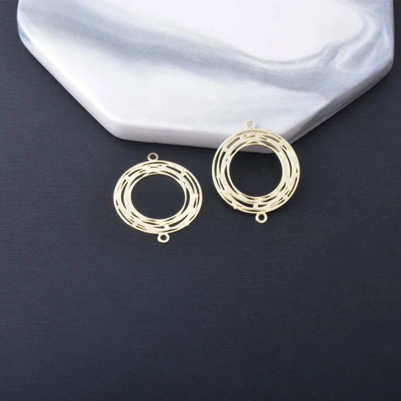 30 Stück AB2638 Messing 14k Goldfarbe runder Doppelloch-Verbinder Anhänger DIY Schmuckzubehör – Detail 15