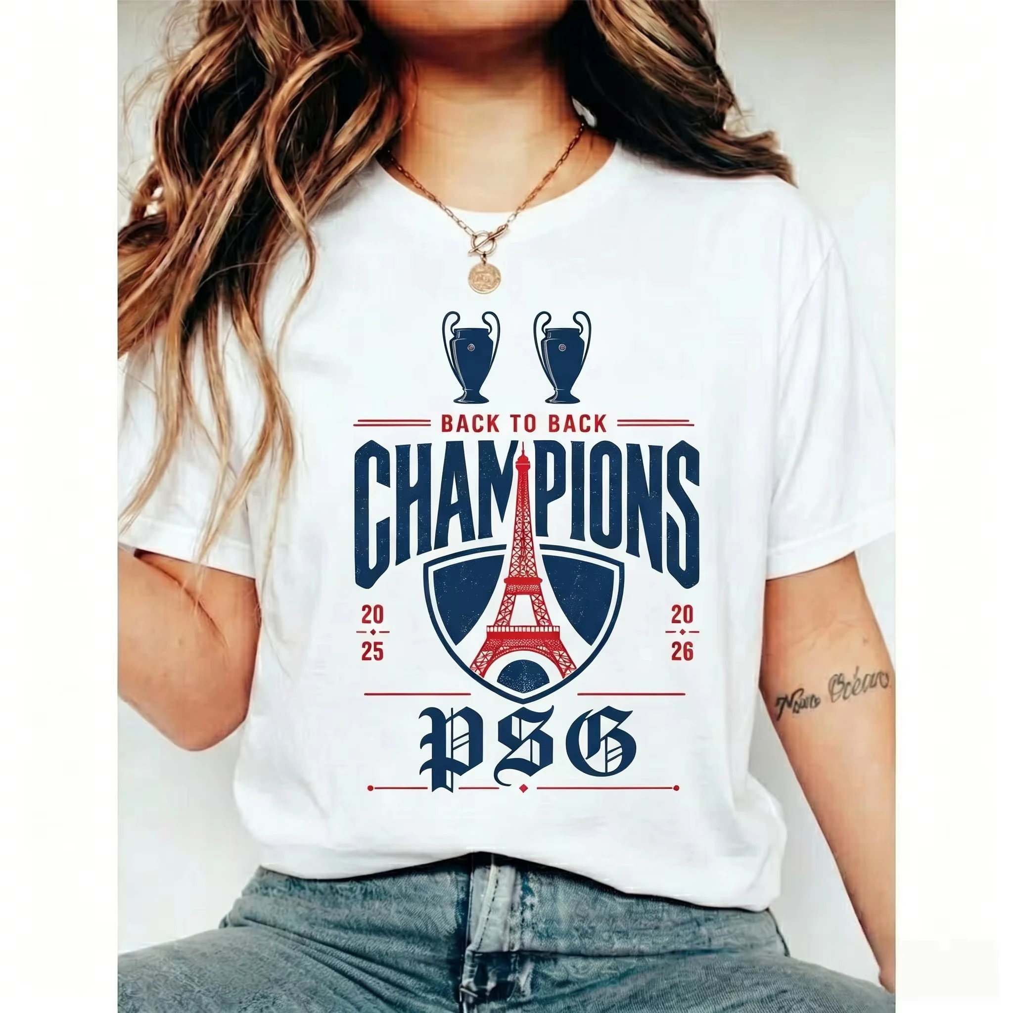 Paris Saint Germain PSG Two peat Fans Homemade 90s Style T-shirt Four season couple streetwear shirt  women clothes