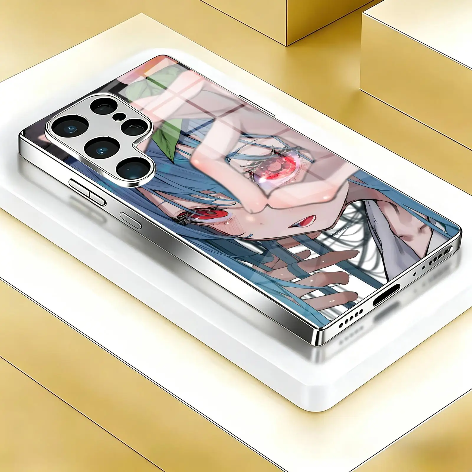Phone Case For Samsung S26 S25 S24 S23 S22 S21 Plus Ultra Note20 Electroplated glass Phone Case Anime Tenshi Hinanawi