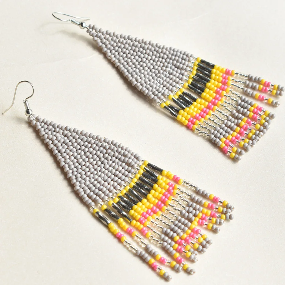 Fringe Earrings  Hand beading  Bohemia  fashion  Landscape painting  sun  fresh  Versatile  geometry  alloy  ma'am  Rice Bead Ea