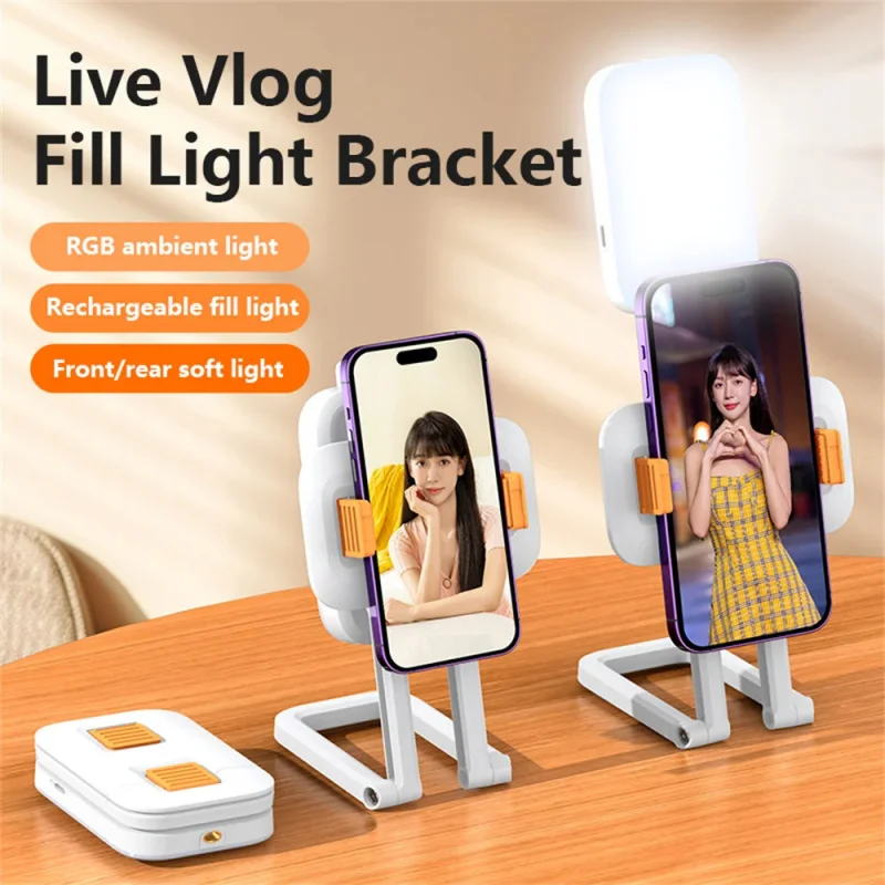 

2 In1 Fill Light Phone Stand Folding Portable Desktop Outdoor Handheld Live Stand Led Pocket Light 10W Bright 3 Temperature