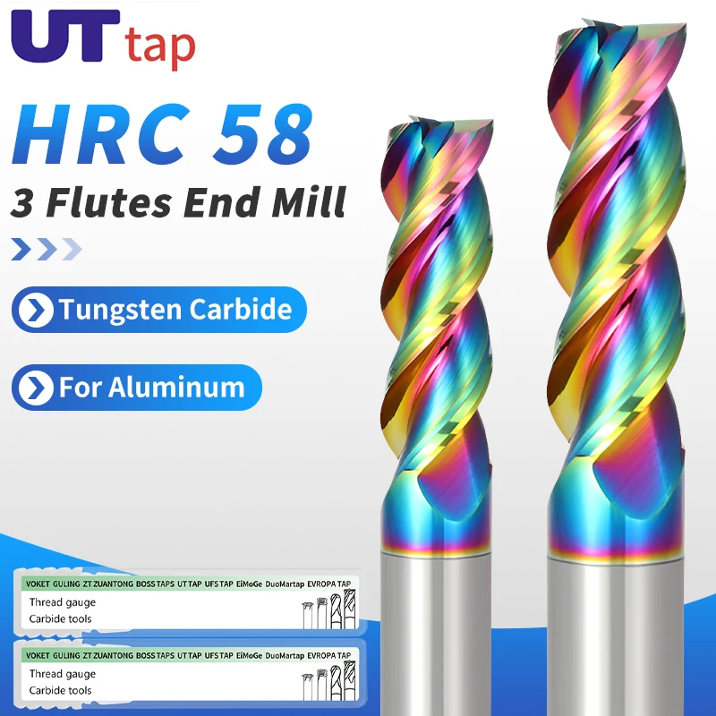 

UTTAP HRC58 3Flute Double Margin High Gloss Coated Carbide EndMill Tungsten Solid For Aluminum Fiberglass Acrylic Copper Plastic