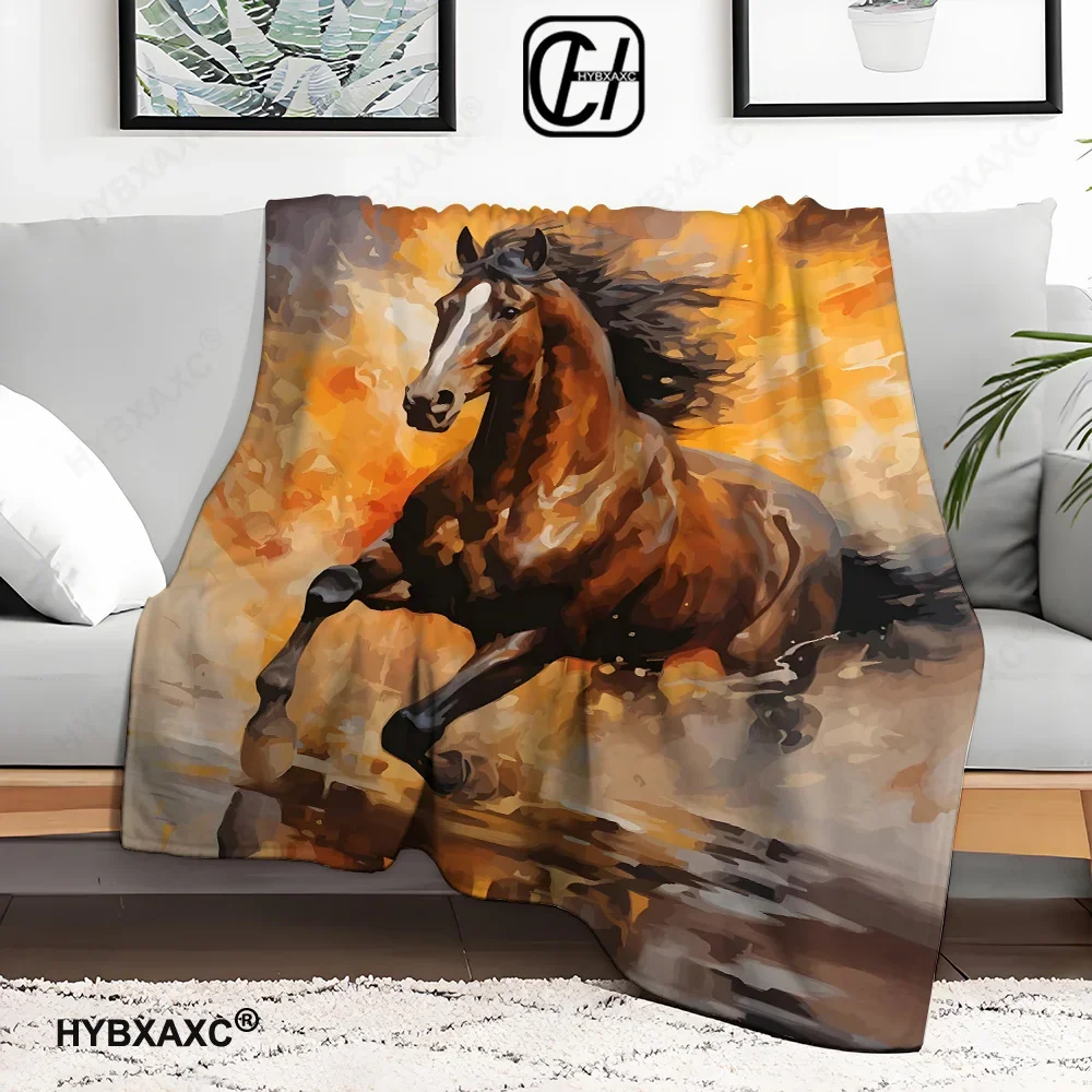 

Мягкий плед с мультяшным принтом лошади для дома, путешествий, пикника, теплый фланелевый плед, подарок на день рождения, в ретро-стиле