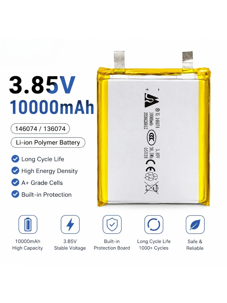 3,7V 10000mAh 146074/136074 Lithium-Polymer-Akku 3,85V Lipo Li-Po Wiederaufladbare Batterien für Powerbank, Laptop, Handwärmer