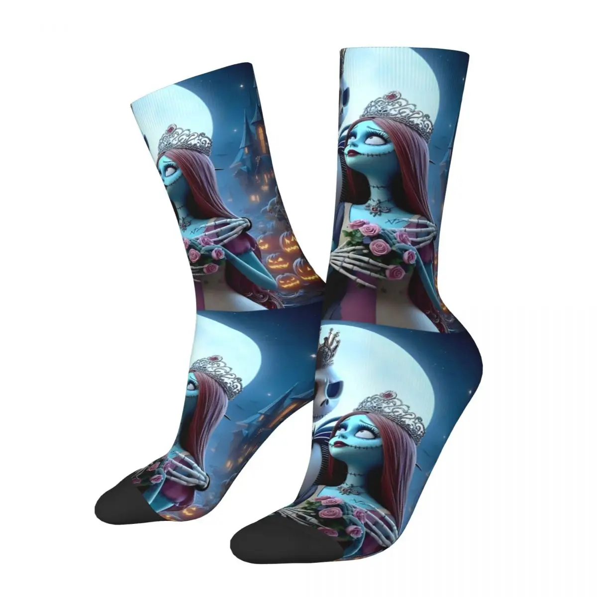 

Autumn Winter Funny Women Men Jack And Sally Halloween Socks The Nightmare Before Christmas Non-slip Middle Tube Socks