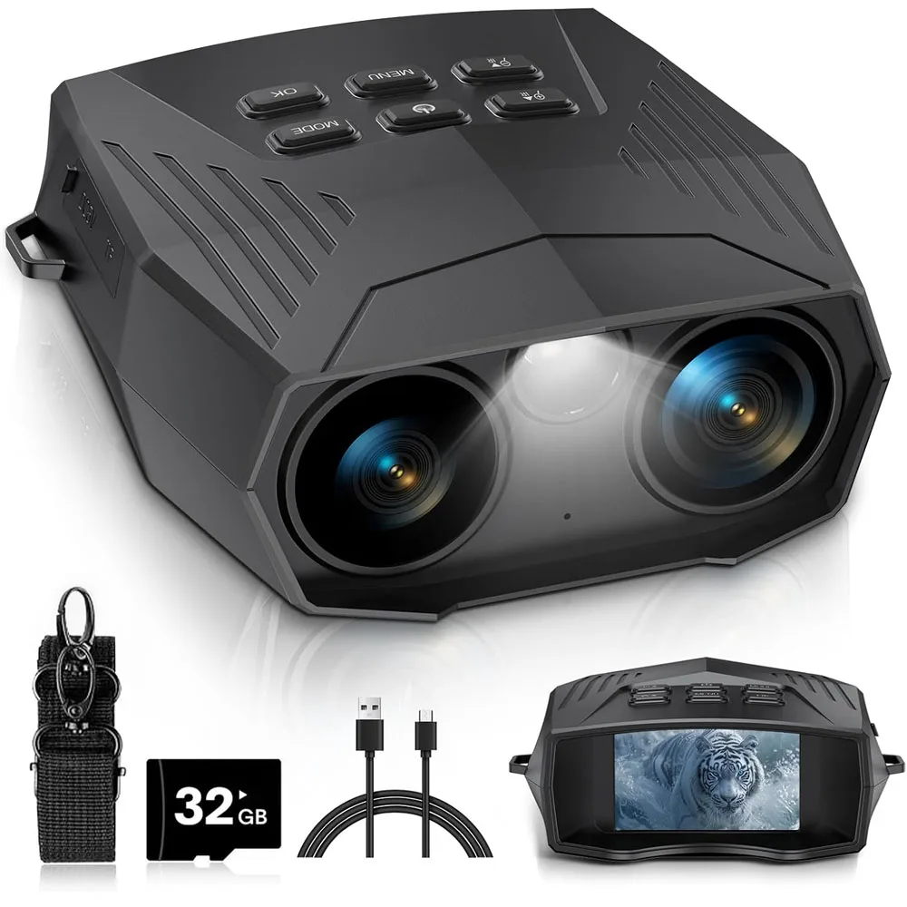 10X Digital Zoom External Flashlight for Camping Hunting& Security，Night Vision Goggles 5000mAh Rechargeable Infrared Binoculars
