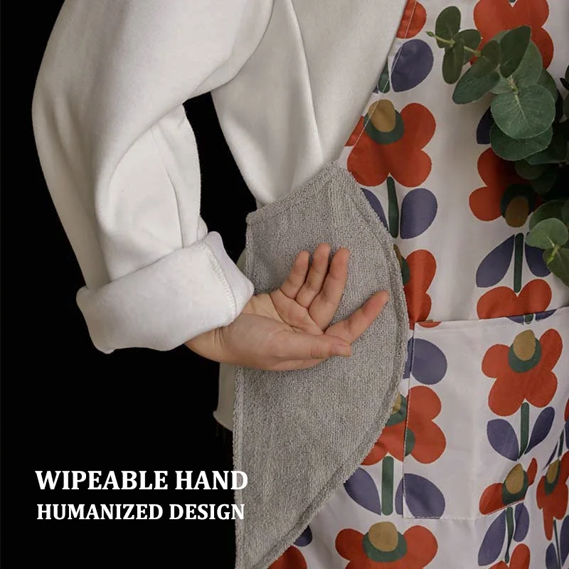 مريلة مطبخ نسائية مقاومة للماء مع جيوب للطهي، أشرطة قابلة للتعديل مطبوعة، تعمل بينافور لتنظيف بار البستنة #3