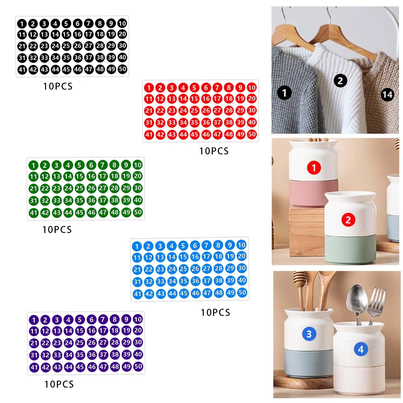 Number Inventory Stickers Labels Round Wear Resistance 10 Sheets 1 to 50 Consecutive Decals for Greeting Card Food Containers