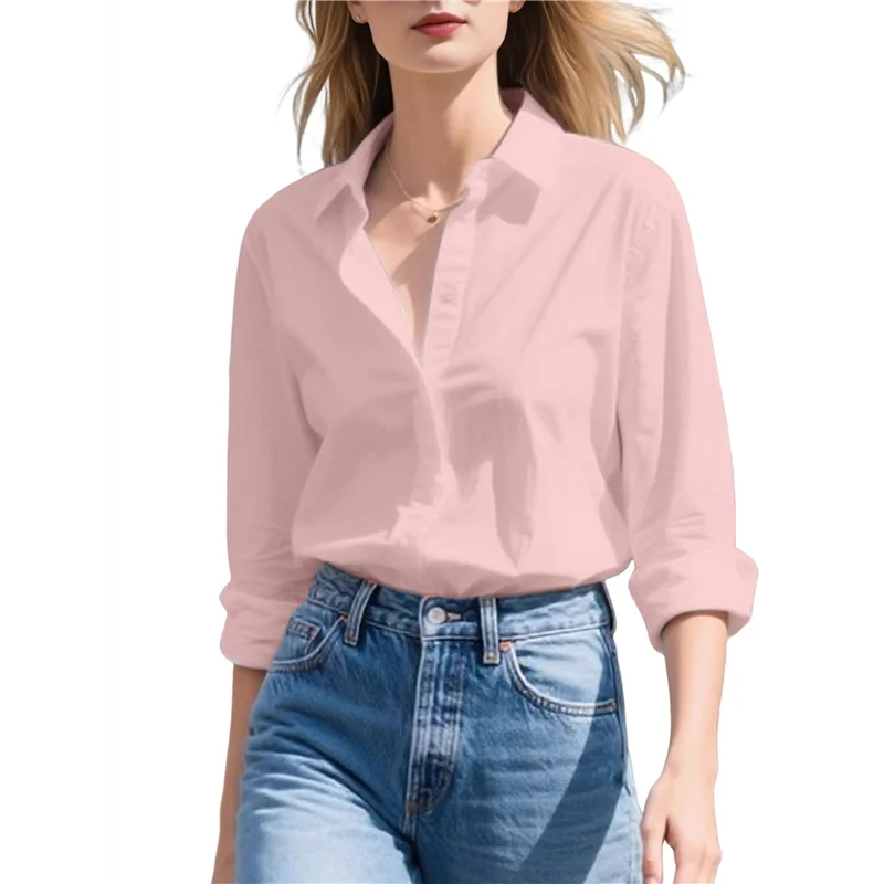 

ABRT-Womens Button Down Shirt Long Sleeve Classic-Fit Dress Shirts Solid Work Office Blouse