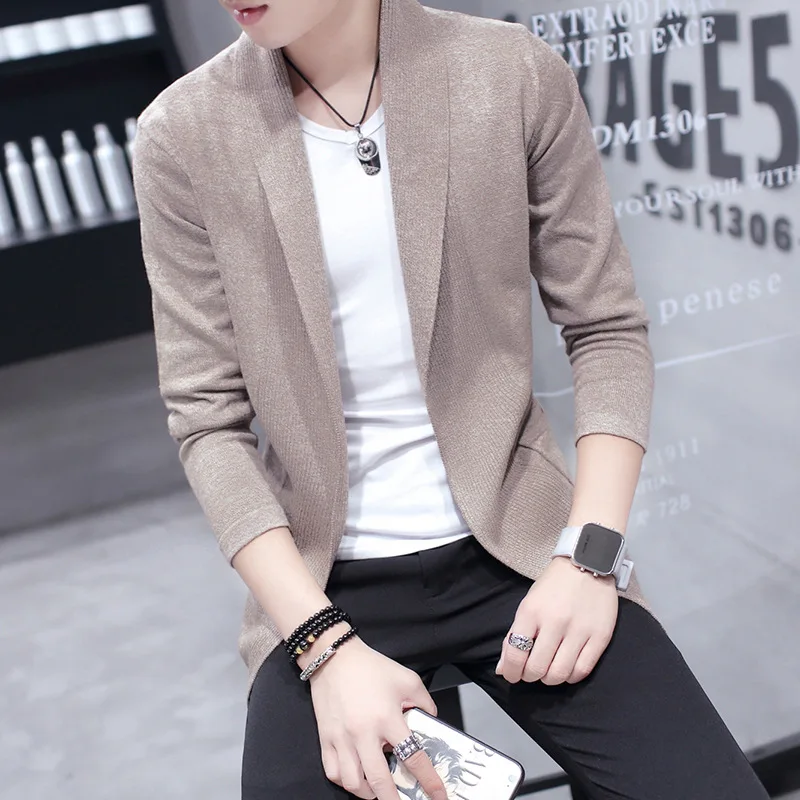 

Khaki ort Sve Long Cardigan Men's Student Spring Autumn Casual Outerwear Knitted Sweater Slim Fit High Length Open Cardigan
