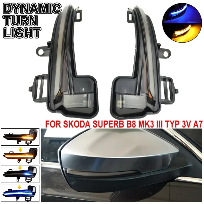 LED Dynamic Turn Signal Light Side Mirror Sequential Indicator Blinker Lamp 1Pair For Skoda Superb B8 MK3 III Typ 3V A7