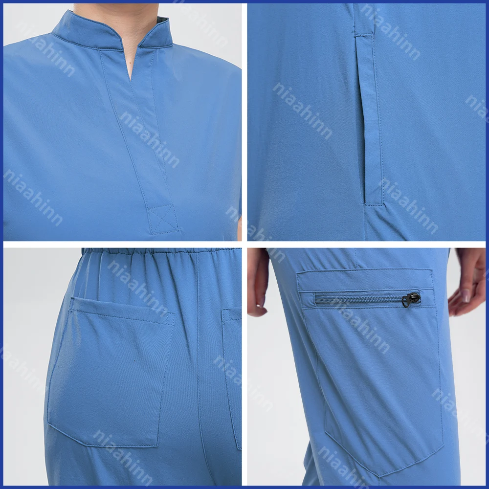 Customized Logo Hospital Scrubs Workwear Elastic Spandex Dentist Clothes Operating Room Doctor Workwear Pharmacy Nursing Uniform