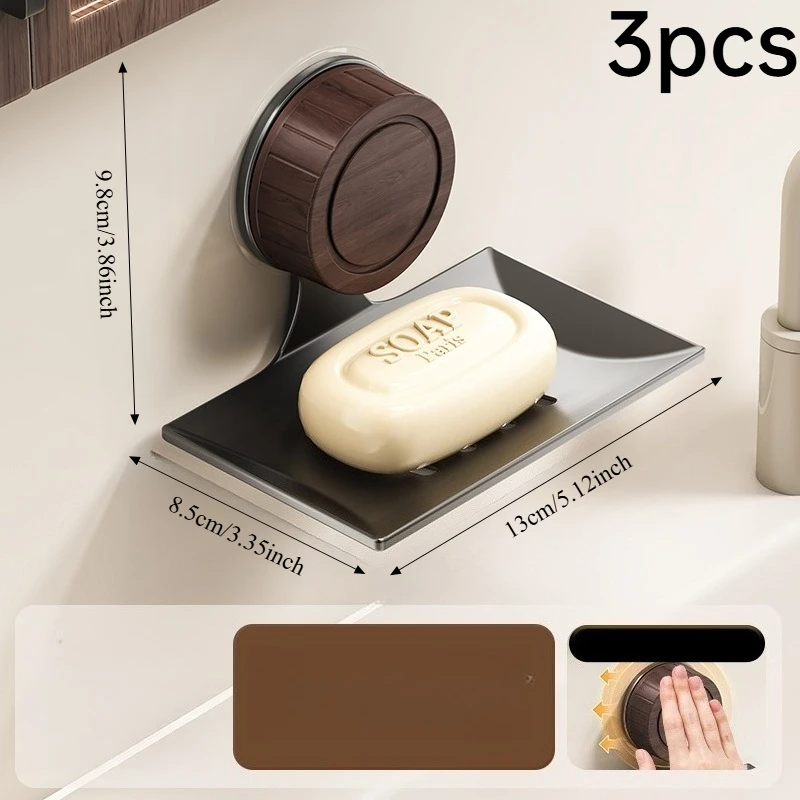 3pcs Easy Removable No Residue ABS Carbon Steel Wall Soap Holder Hollow Drain Design For Tile Glass Wipe Storage Tray view 5
