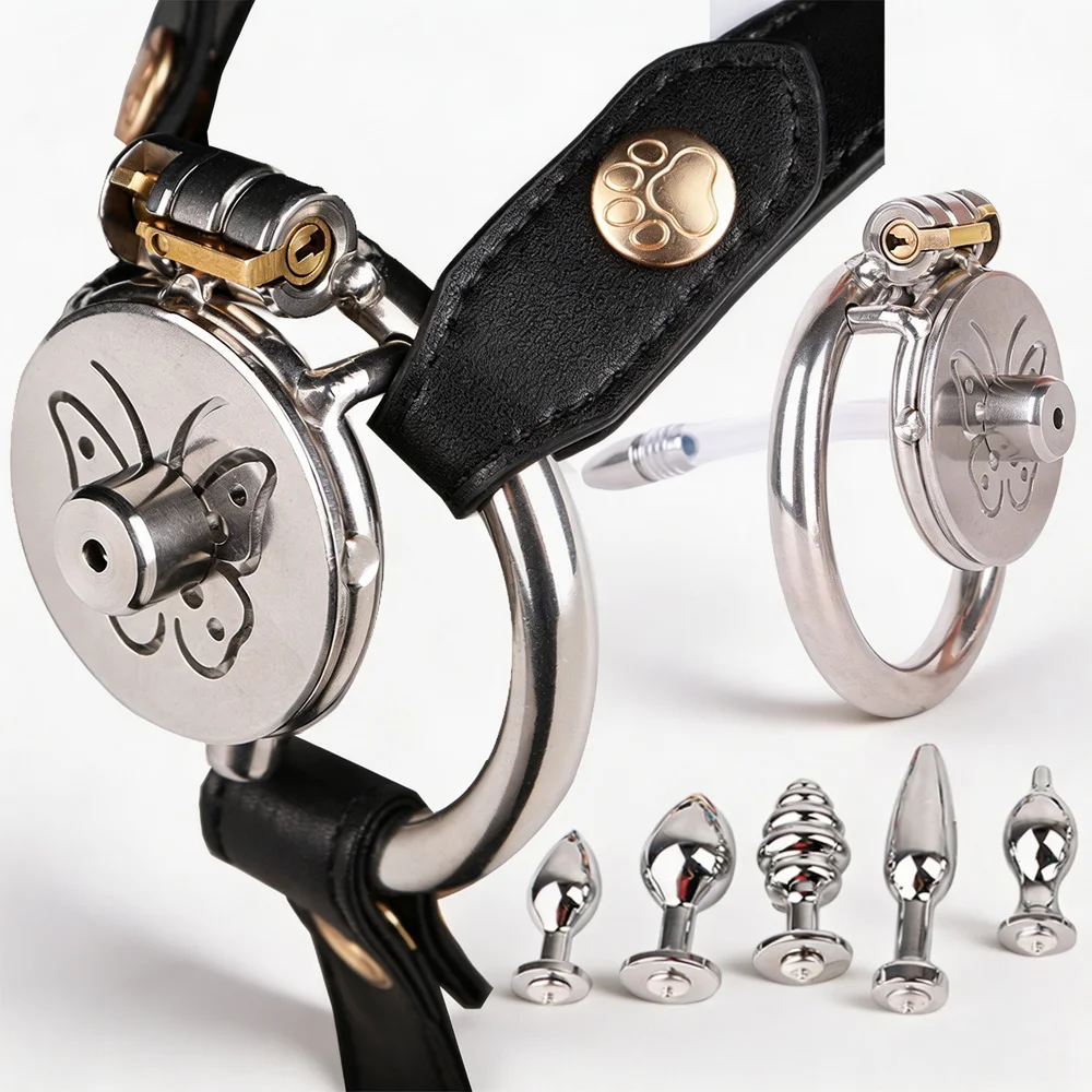LEZEE Butterfly Male Chastity Cage Bondage Harness Penis Cages With Chastity Belt Silicone Catheter Cock Lock Wearing Pants