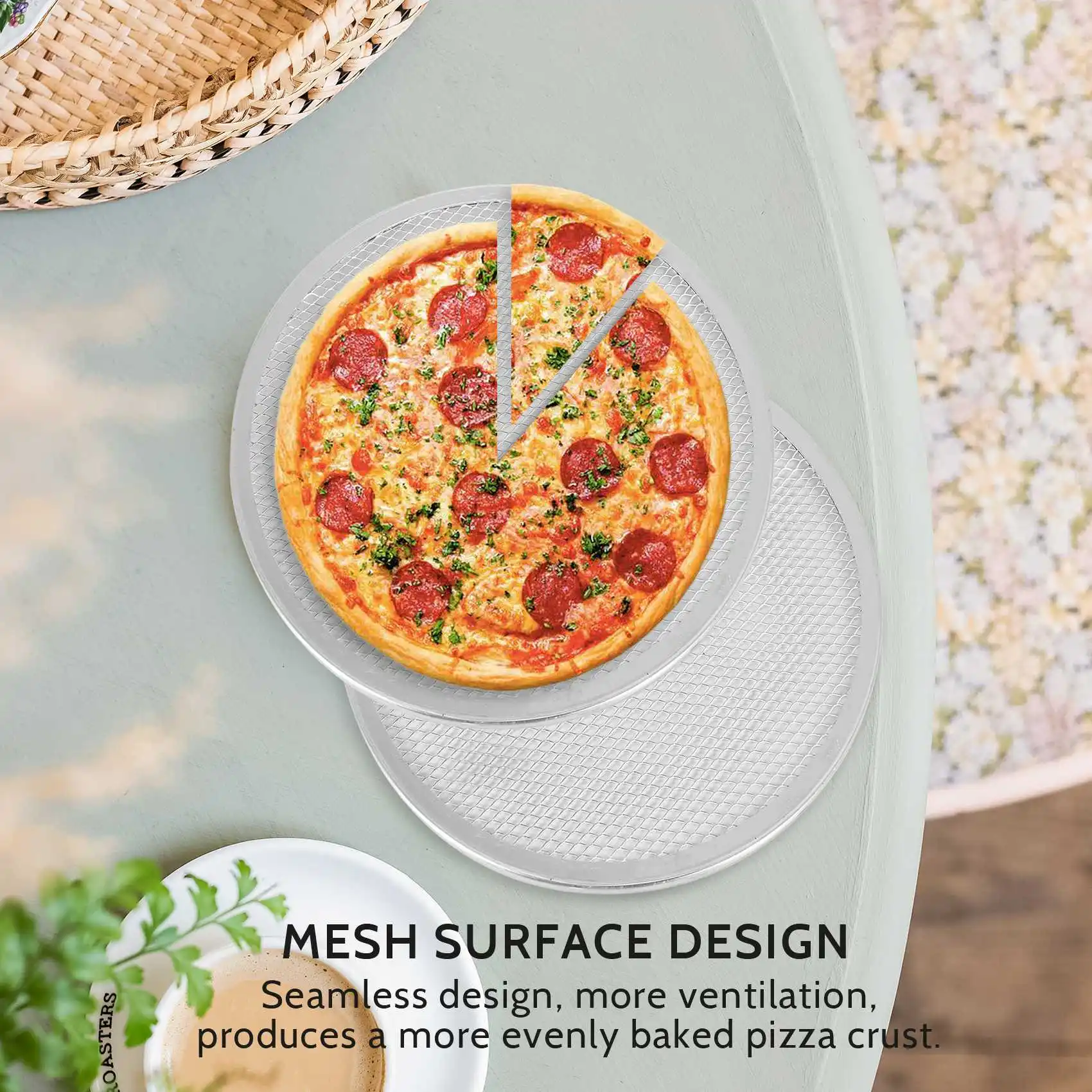 F-F Pizza Screen, Pizza Pan,Pizza Pan For Oven, Pizza Tray, 12 Inch Seamless-Rim Aluminum Non Stick Pizza Screen (2PCS)