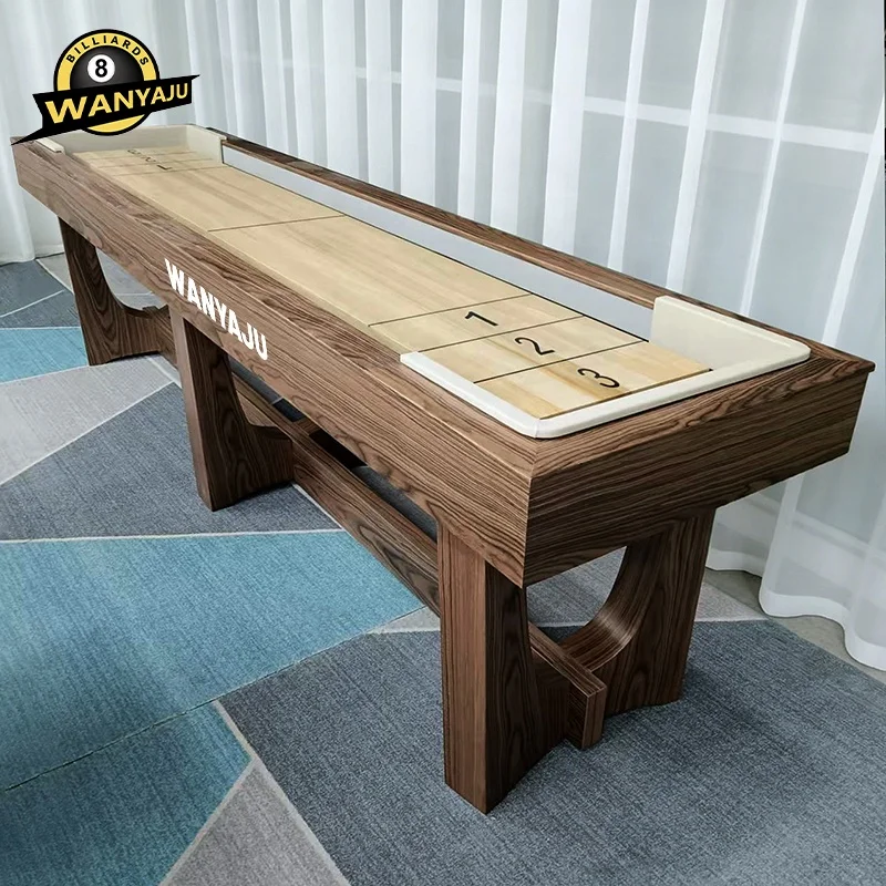 New Arrival China Made Customizable Color Solid Wood Any Ft Shuffleboard Table WANYAJU/OEM SH03 for Indoor Sports