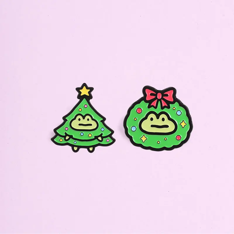 Cute Christmas Frog Enamel Badges Festive Wreath Tree Alloy Brooches Lapel Backpack Jewelry Gifts For Clothing Accessories