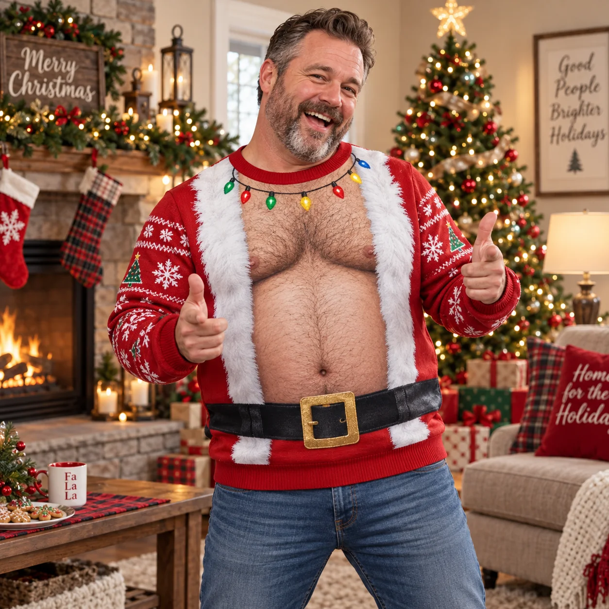 Santa Belly Illusion Hässlicher Weihnachtspullover für Herren, 3D-Druck, Polyester, Rundhals-Sweatshirt, lustiges Weihnachtskostüm, Pullover – Detail 6