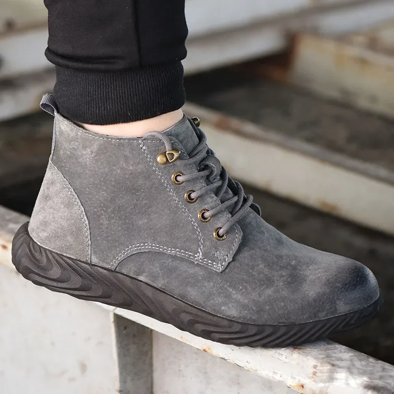 Mens Work Boots 2024 Fashion Outdoor Steel Toe Cow Leather Steel Toe Shoes Men Anti Slip Puncture Proof Safety Shoes Boot Man
