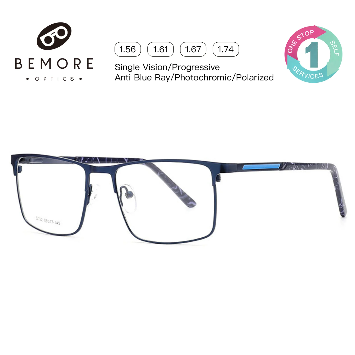 BEMORE Expandable Spring Hinge Reading Glasses Men Metal Anti-Blue Light Presbyopia Optical Be Customizable Prescription 0~400