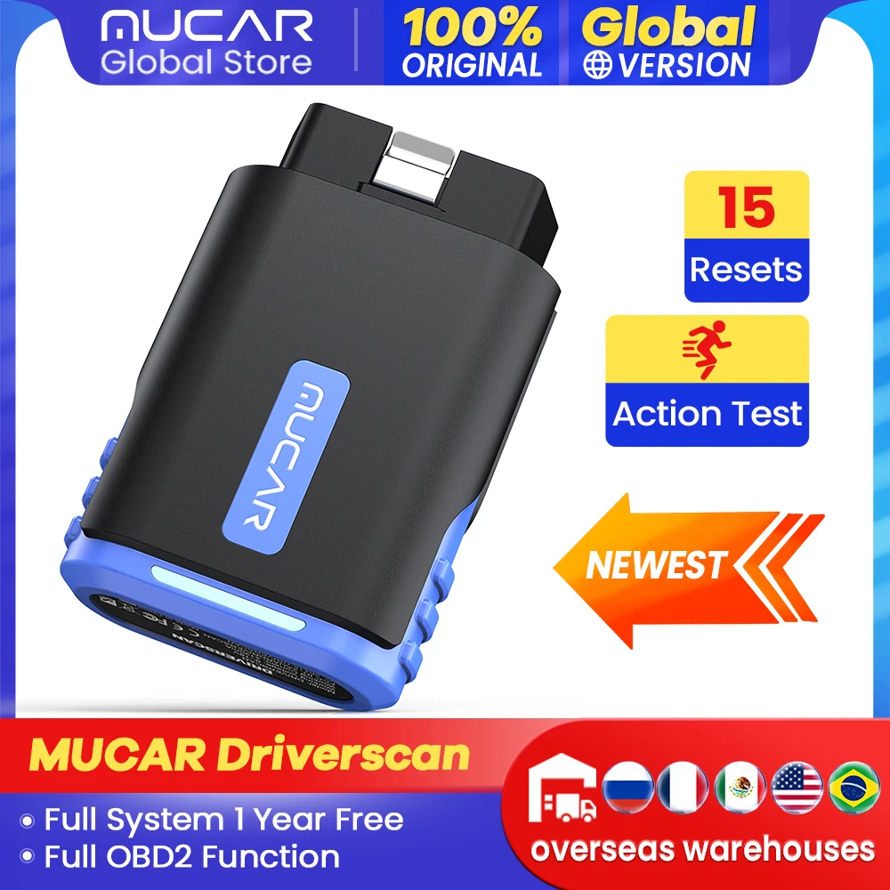 MUCAR Driverscan OBD2 Diagnostic tools Full system ABS Engine SRS 15 reset scanner tool code reader key programmer Action test