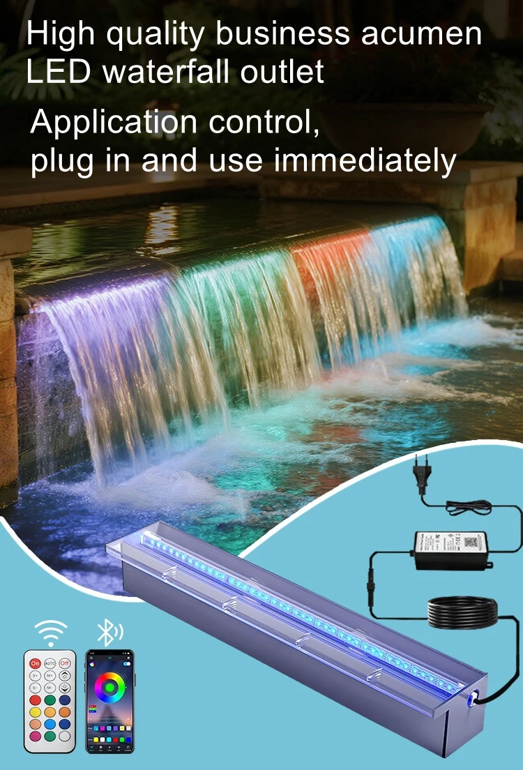 Acrylic waterfall outlet courtyard landscape decoration water curtain wall outdoor rainbow pool water curtain light