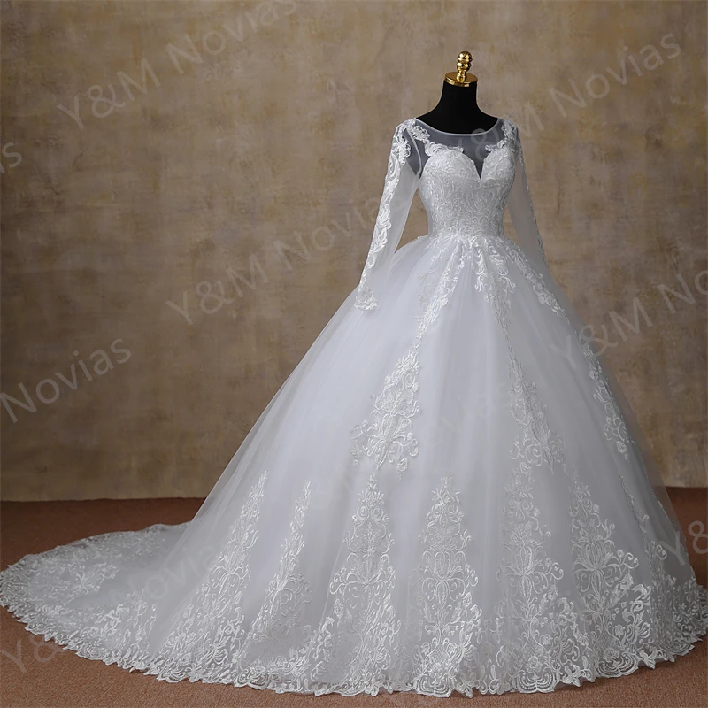 Whit Wedding Dresses For Women 2025 New Spring Princesss Vintage O Neck Long Sleeves Muslin Bridal Ball Gown Vestidos De Novias