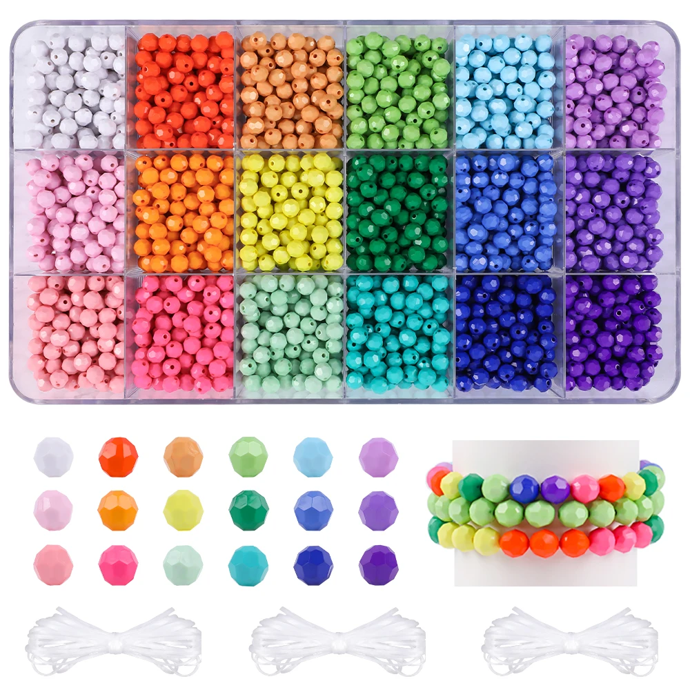 Makersland 8mm Faceted Pony Beads Kit for Making Bracelets Acrylic Bead for Jewelry Making Diy Bracelet Necklace Kit for Child