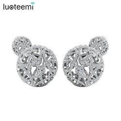 LUOTEEMI Luxury Famous Brands Double Side Full Micro Shinning CZ Ball Shape Elegant Stud Earrings for Women Statement Jewelry