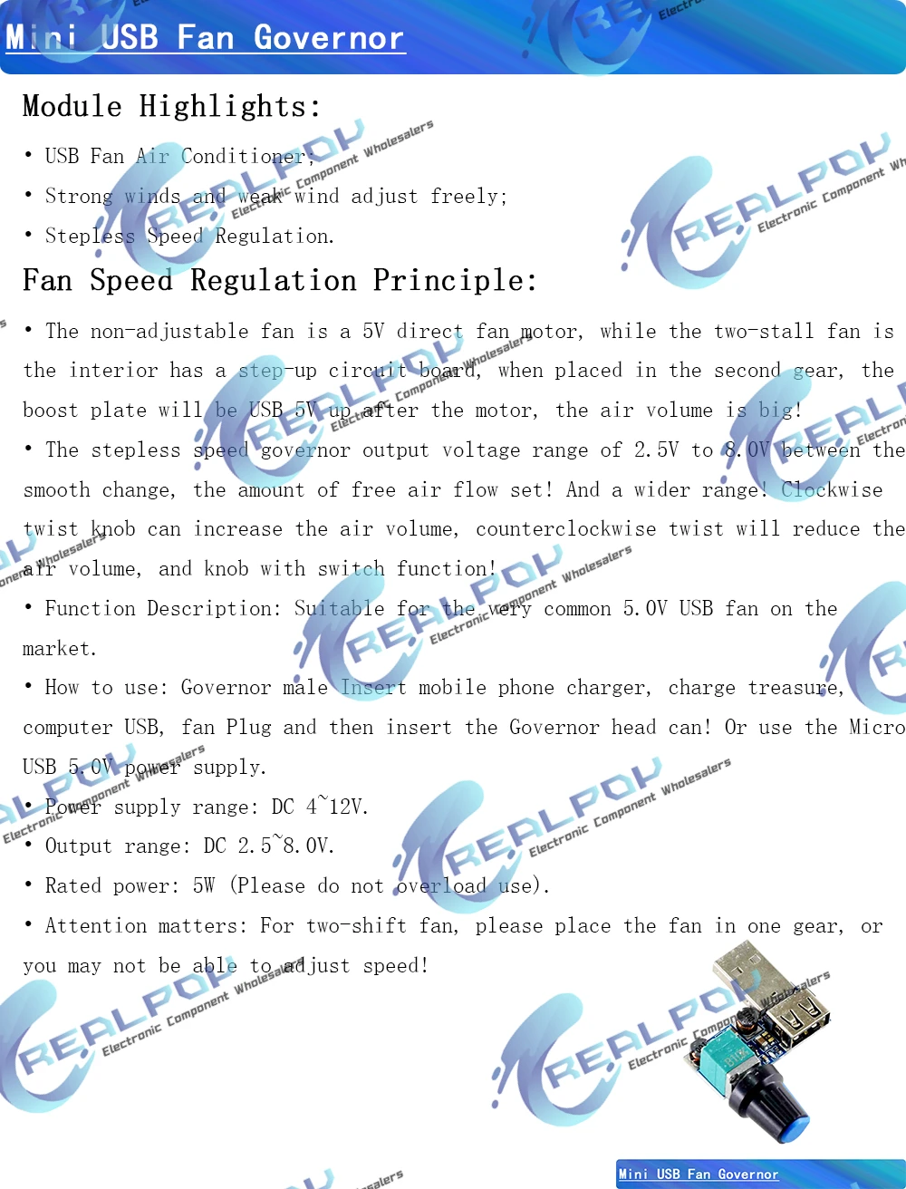Mini-USB-Lüfterregler Windgeschwindigkeitsregler Luftmengenregler Kühlung Geräuscharm Multifunktions-Lüftergeschwindigkeitsschaltermodul DC 5V – Detail 1