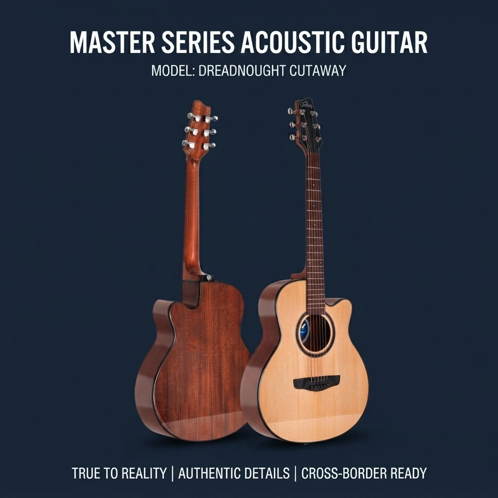Dark Back Solid Top Cutaway Acoustic Folk Guitar, Gloss Finish, Chrome Tuners, 6 Steel Strings for Beginner Daily Practice