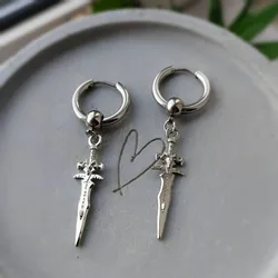 1PC Vintage Cross Sword Titanium Earrings Stainless Steel Street Hip Hop Rock Punk Style Men Women Holiday Party Accessories