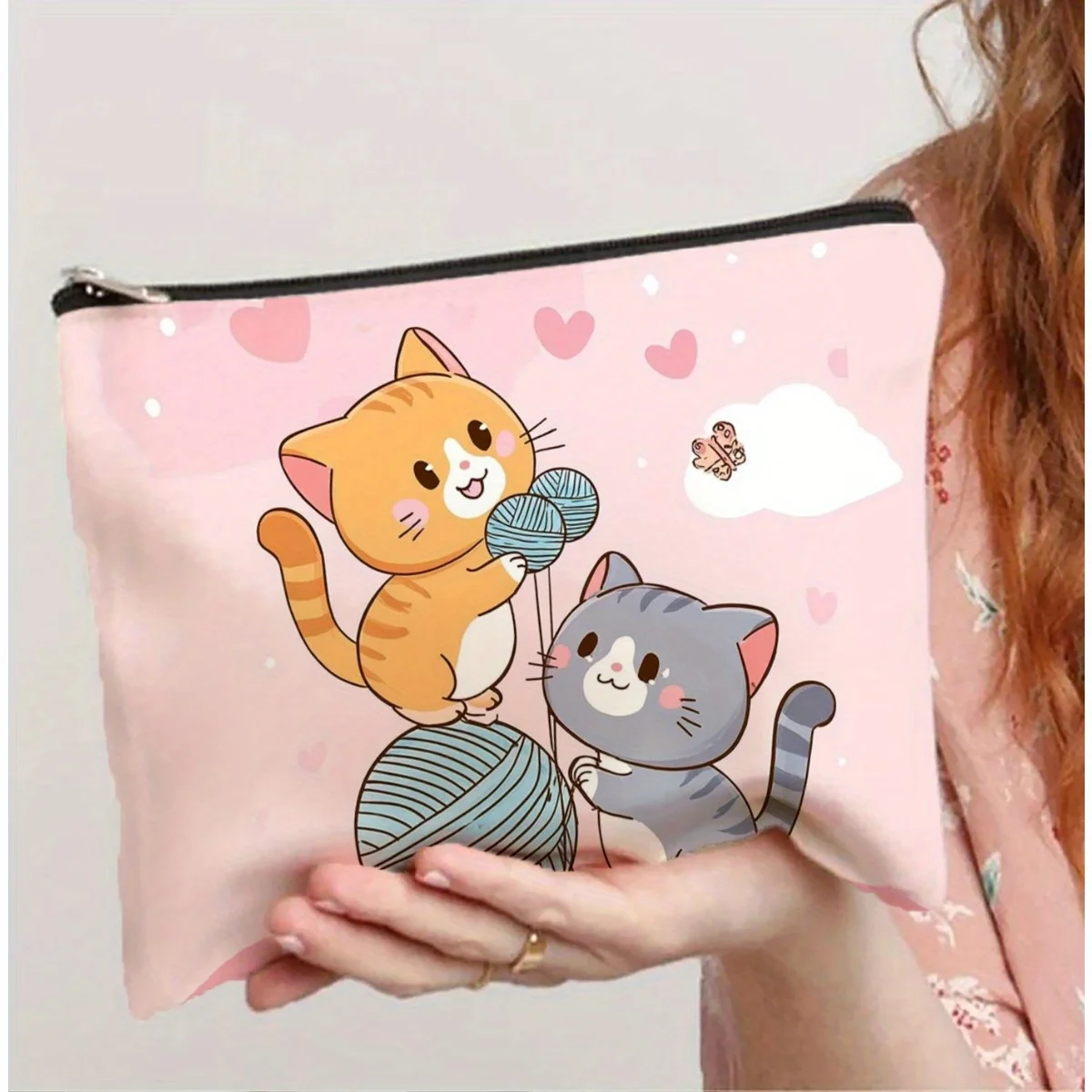 かわいい猫の化粧品バッグ - 多機能ジッパーポーチ、ジュエリー収納バッグ、旅行に最適なジッパー付き小型収納バッグ。
