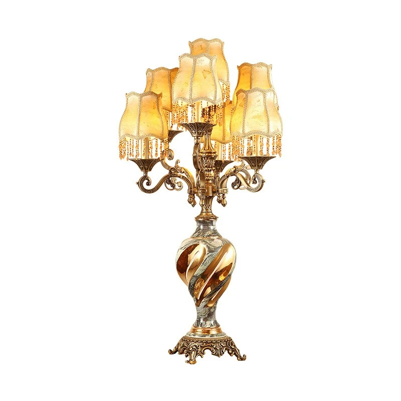 

French all-copper desk lamp, living room master bedroom study fabric, European copper lamp luxury atmospheric bedroom lamp