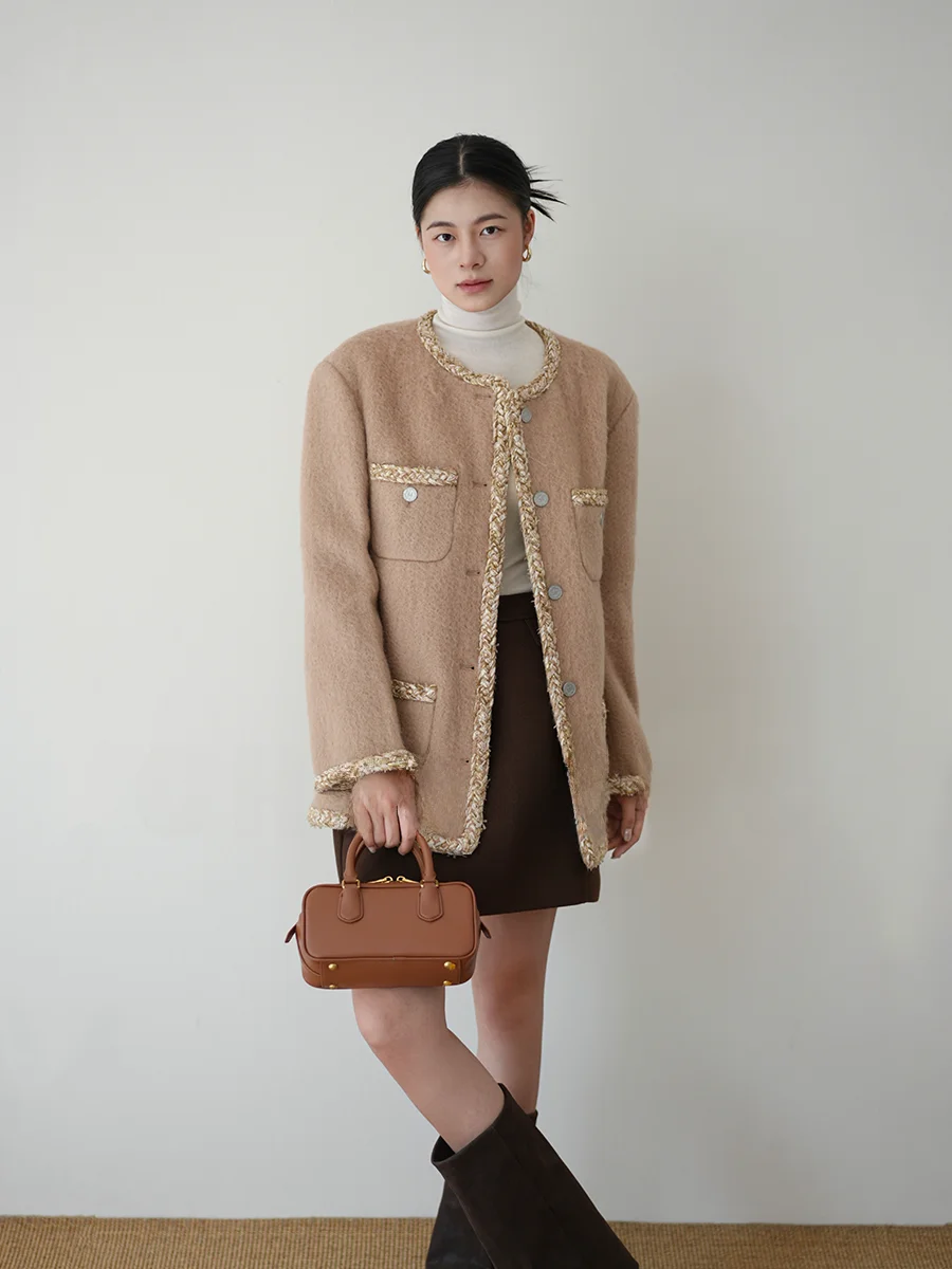 

Ele Small Fraance Sle Camel Hair Coat Women's Premium Woolen Outerwear Fall Winter New Arrival Ladylike Faion