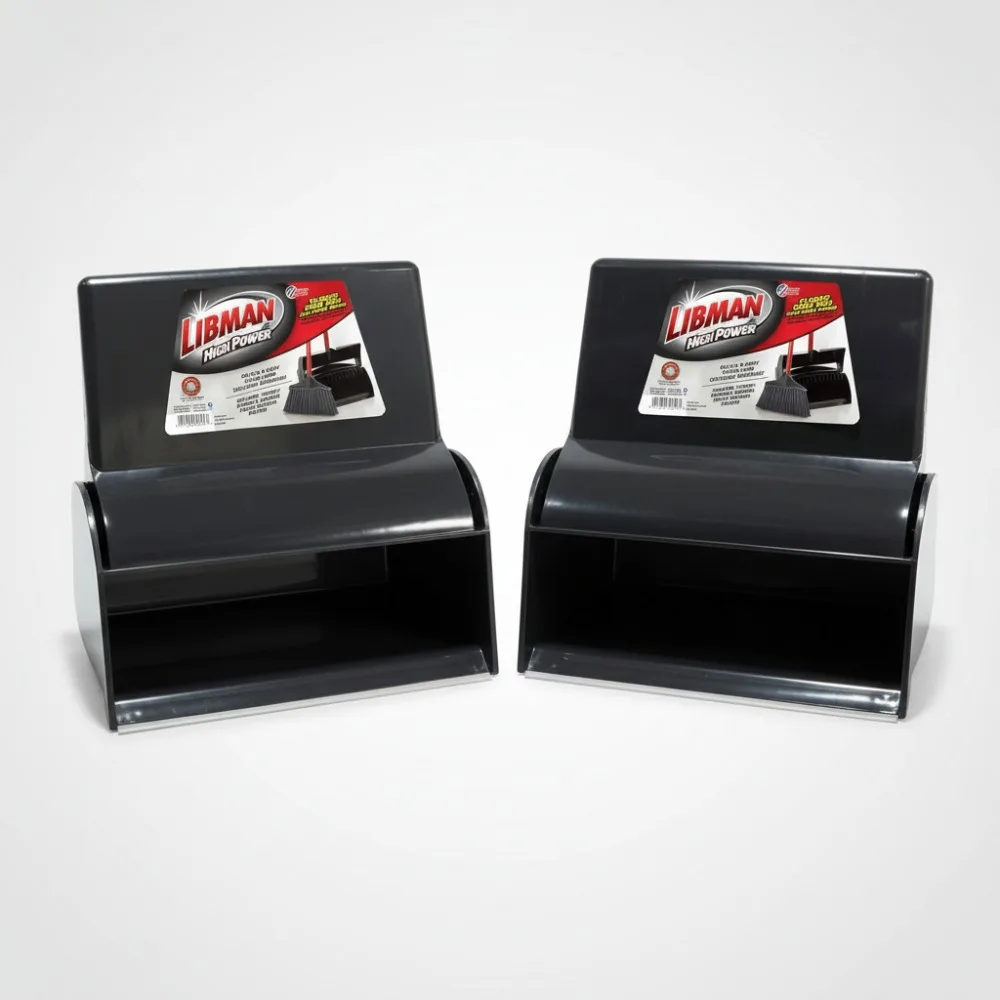 

Commercial Lobby Dust Pan and Broom Set with Closed Lid, Black/Red (2-Pack) for Hotels, Offices