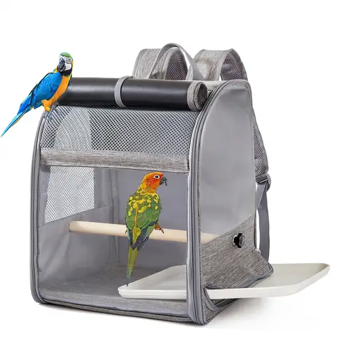 Portable Bird Carrier Bird Backpack with Perch and Tray for Birds Cockatiel Parrot Breathable Large Space Bird Cage Travel Bag