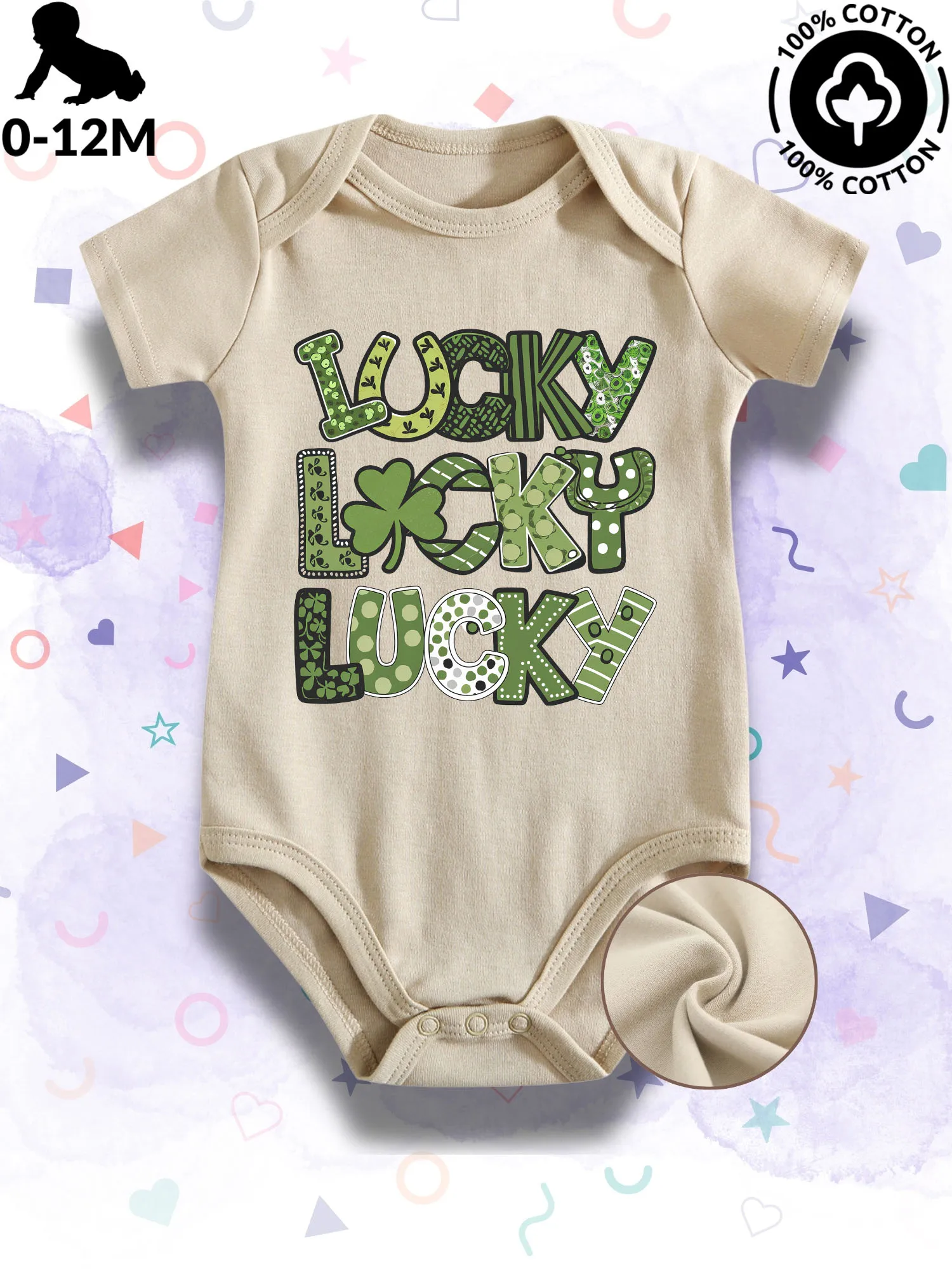 

Lucky Saint Patrick's Day Unisex Baby Bodysuit, 100% Cotton Soft Onesie, All-Season Wear Beige Crawling Suit 190GSM