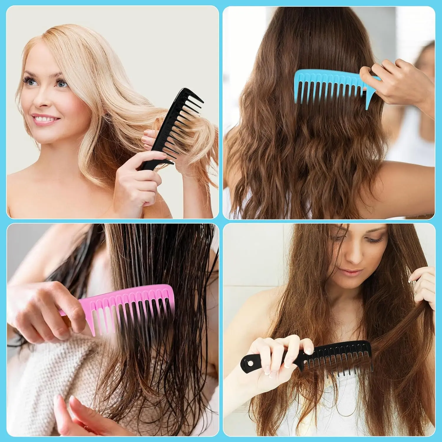 Wide Tooth & Rat Tail Hair Combs Set, 4PCS