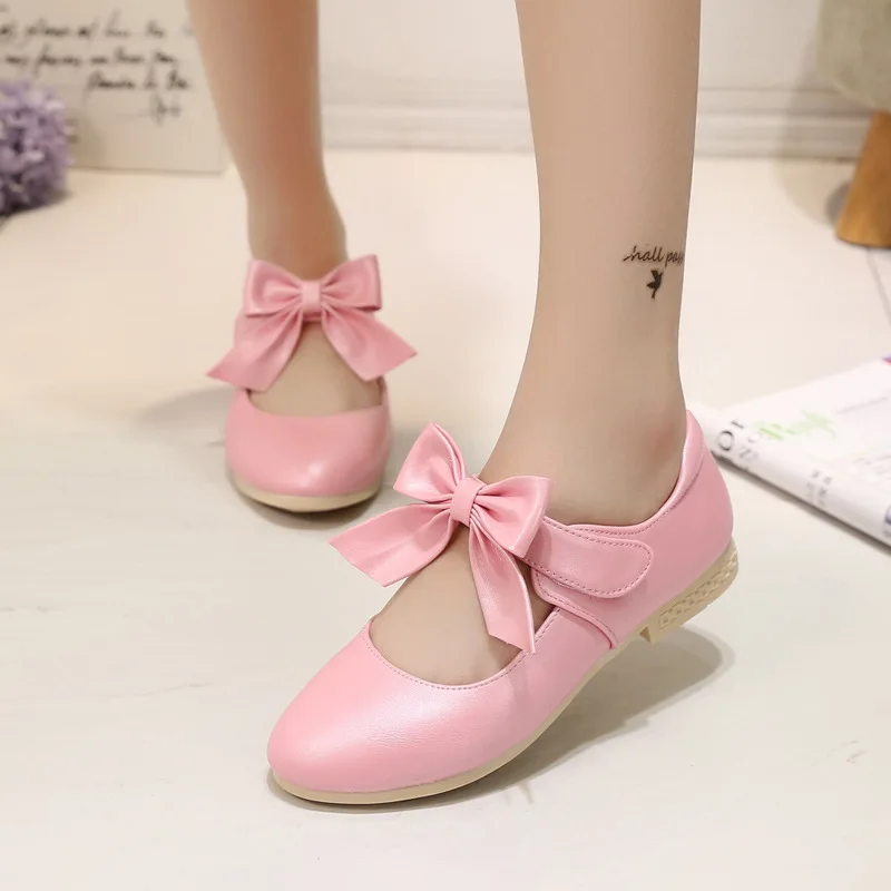 Girls\' Leather Shoes Spring and Autumn New Girl Children\'s Shoes Flat soled Student Pink Princess Shoes Leather Shoes