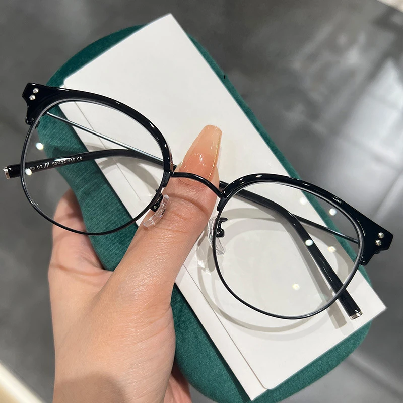 Luxury Round Myopia Glasses Men Women Clear Lens Prescription Minus Eyeglasses Anti-blue Ray Vintage Diopter Eyewear 0 To -4.0