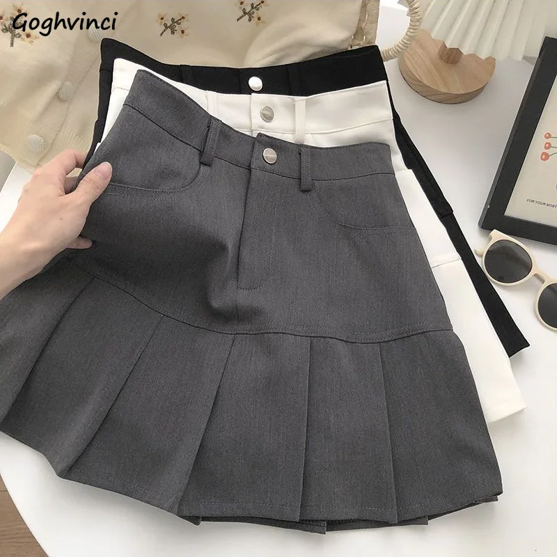 

Mini Skirts Women Pockets Summer Streetwear Pleated Faldas New High Waist Preppy Style A-line Aesthetic Temper Daily Attractive