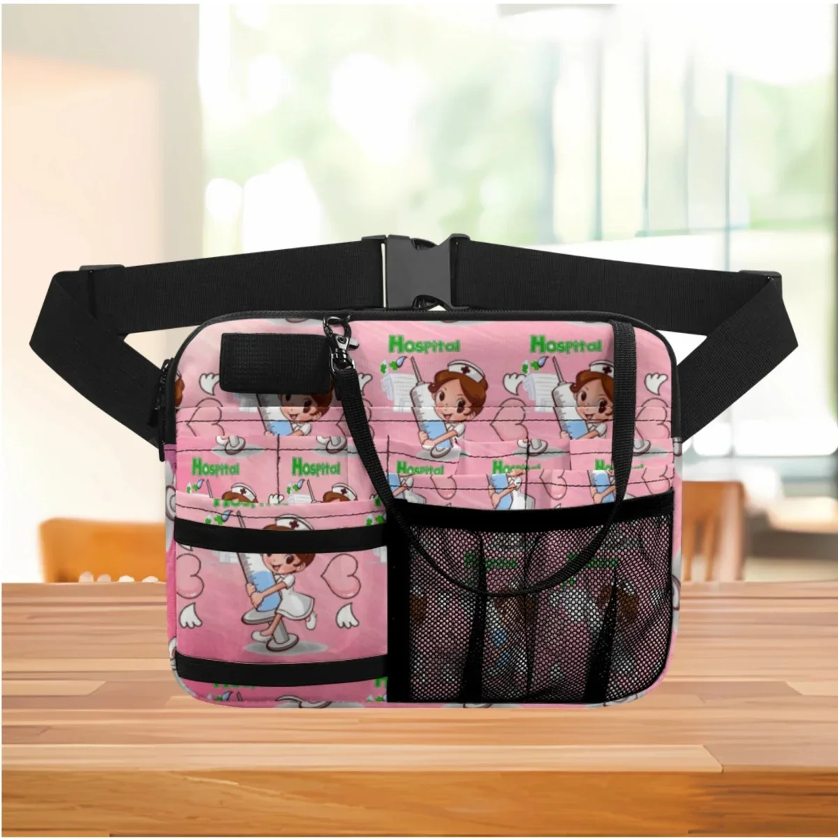 Hospital Nurse Cartoon Printing Adjustable Strap Belt Bag Fanny Pack Portable Multi-Pocket Medical Storage Bag for Physician New